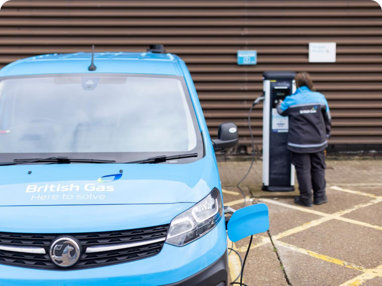 A British Gas engineer charging at a British Gas installed EV charging point.